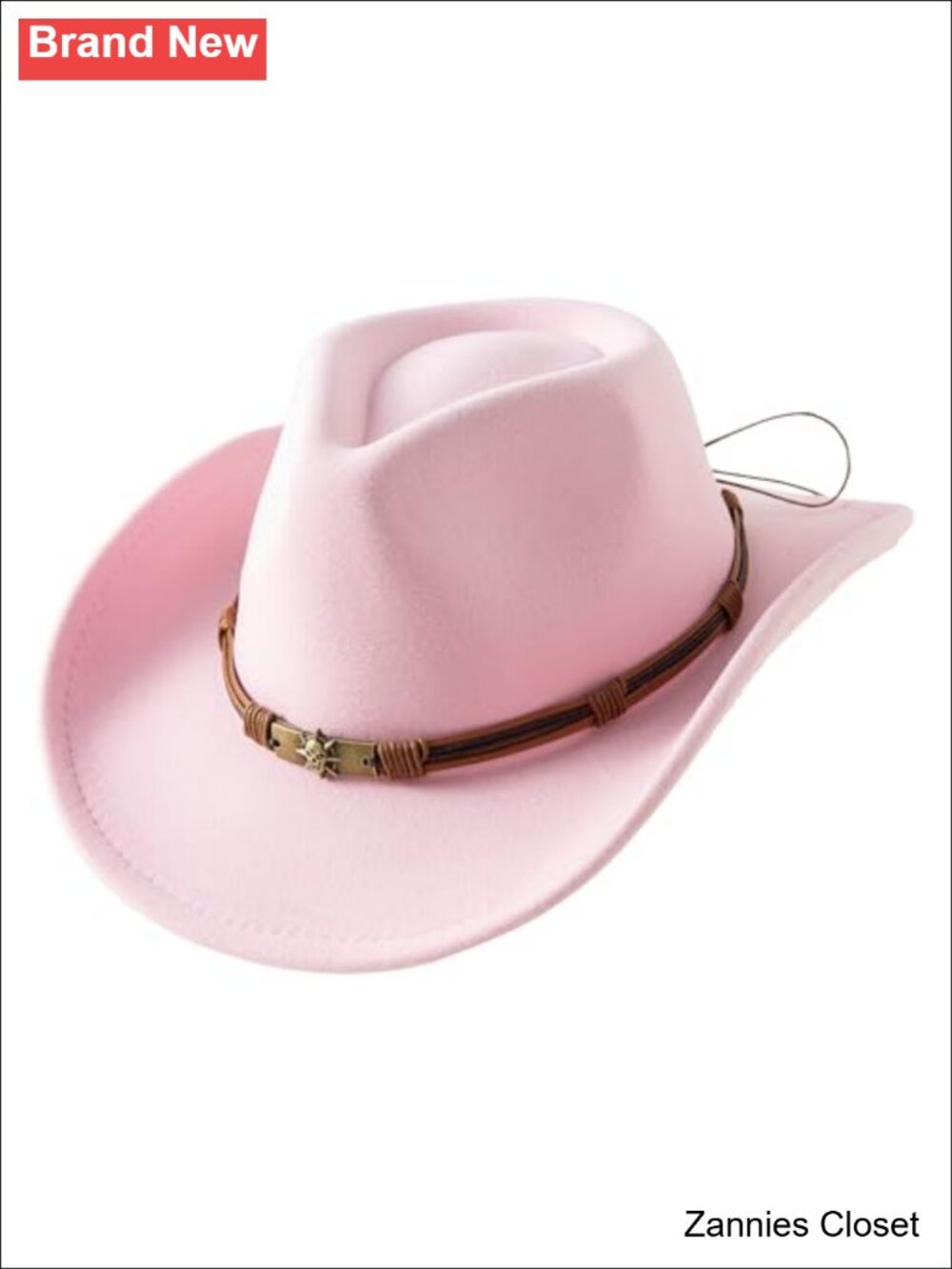 🤠 Kids Cowboy Hat Faux Leather Band Star Studs Wide Brim Felt Western Hat 6-12